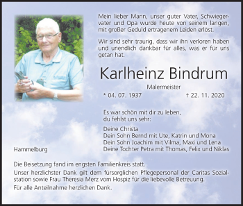 Anzeige von Karlheinz Bindrum von MGO