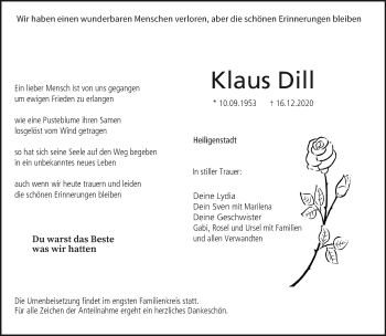 Anzeige von Klaus Dill von MGO