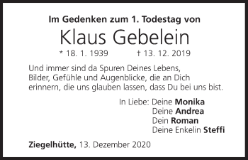 Anzeige von Klaus Gebelein von MGO