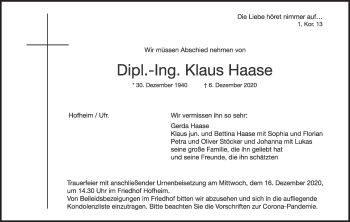 Anzeige von Klaus Haase von MGO