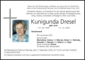 Anzeige von Kunigunda Dresel von MGO