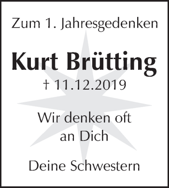 Anzeige von Kurt Brütting von MGO
