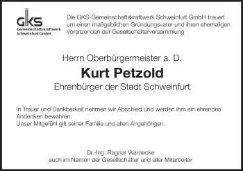 Anzeige von Kurt Petzold von MGO