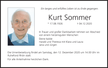 Anzeige von Kurt Sommer von MGO