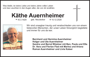 Anzeige von Käthe Auernheimer von MGO