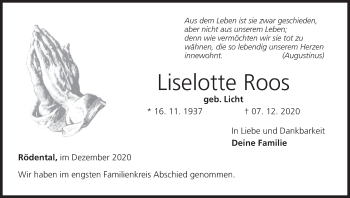Anzeige von Liselotte Roos von MGO