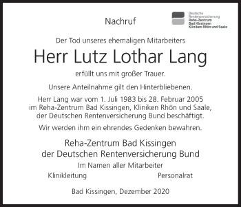 Anzeige von Lutz Lothar Lang von MGO