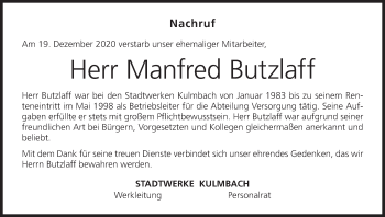 Anzeige von Manfred Butzlaff von MGO