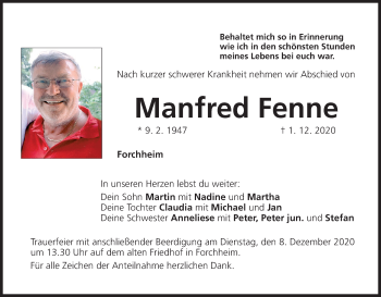 Anzeige von Manfred Fenne von MGO