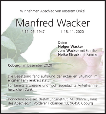 Anzeige von Manfred Wacker von MGO