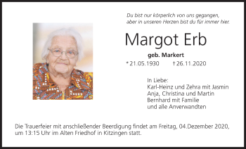 Anzeige von Margot Erb von MGO
