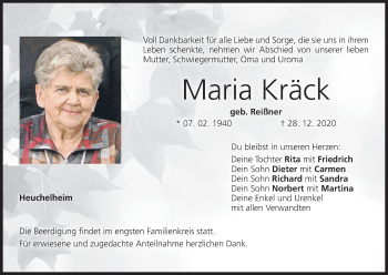 Anzeige von Maria Kräck von MGO