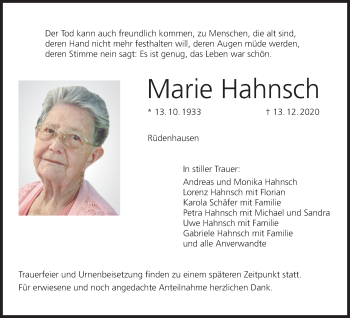 Anzeige von Marie Hahnsch von MGO