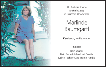 Anzeige von Marlinde Baumgartl von MGO