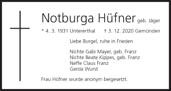 Anzeige von Notburga Hüfner von MGO
