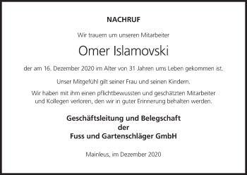 Anzeige von Omer Islamovski von MGO