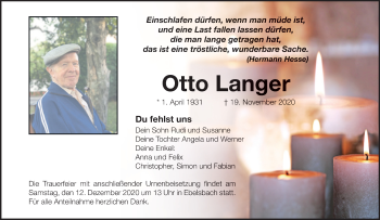 Anzeige von Otto Langer von MGO