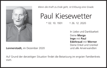 Anzeige von Paul Kiesewetter von MGO
