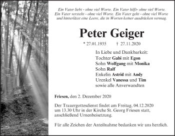 Anzeige von Peter Geiger von MGO