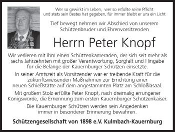 Anzeige von Peter Knopf von MGO