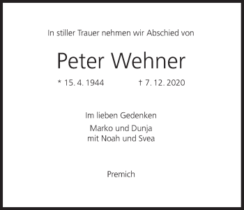 Anzeige von Peter Wehner von MGO