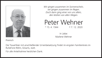 Anzeige von Peter Wehner von MGO