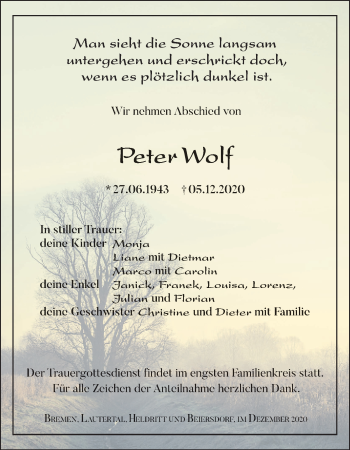 Anzeige von Peter Wolf von MGO