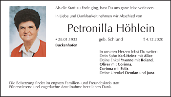 Anzeige von Petronilla Höhlein von MGO