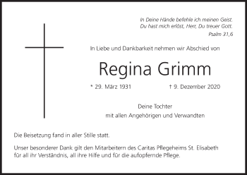 Anzeige von Regina Grimm von MGO