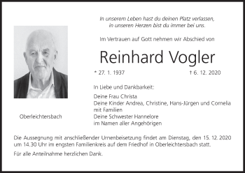 Anzeige von Reinhard Vogler von MGO