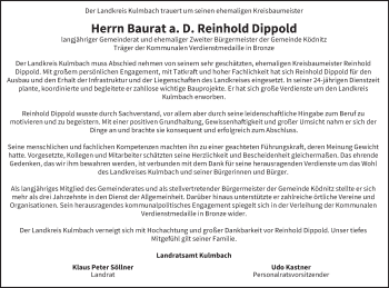 Anzeige von Reinhold Dippold von MGO