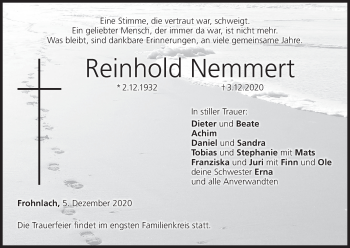 Anzeige von Reinhold Nemmert von MGO