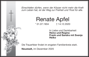 Anzeige von Renate Apfel von MGO