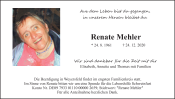 Anzeige von Renate Mehler von MGO