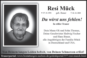 Anzeige von Resi Mück von MGO