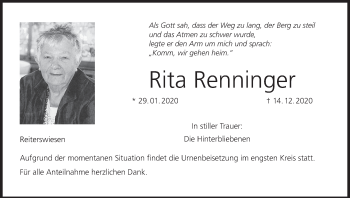 Anzeige von Rita Renninger von MGO