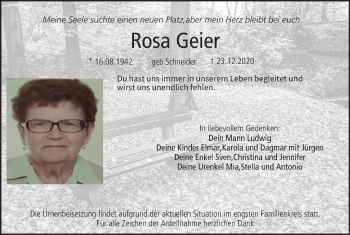 Anzeige von Rosa Geier von MGO
