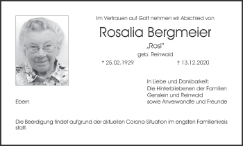 Anzeige von Rosalia Bergmeier von MGO