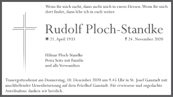 Anzeige von Rudolf Ploch-Standke von MGO