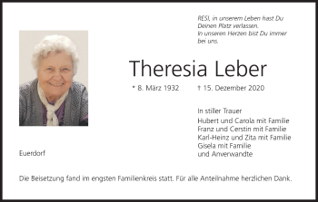 Anzeige von Theresia Leber von MGO