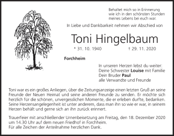Anzeige von Toni Hingelbaum von MGO
