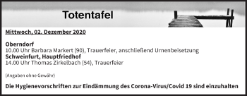Anzeige von Totentafel vom 02.12.2020 von MGO