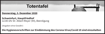 Anzeige von Totentafel vom 03.12.2020 von MGO
