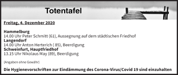Anzeige von Totentafel vom 04.12.2020 von MGO