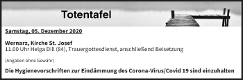 Anzeige von Totentafel vom 05.12.2020 von MGO
