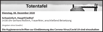 Anzeige von Totentafel vom 08.12.2020 von MGO