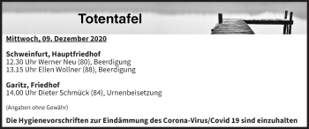 Anzeige von Totentafel vom 09.12.2020 von MGO