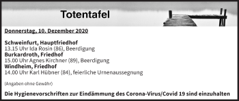 Anzeige von Totentafel vom 10.12.2020 von MGO