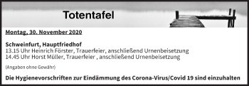 Anzeige von Totentafel vom 30.11.2020 von MGO