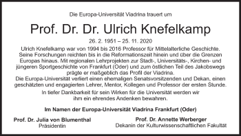 Anzeige von Ulrich Knefelkamp von MGO